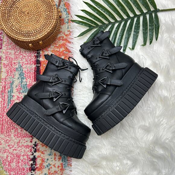 $135 Lamoda Unstable Chunky Ankle Creeper Boots 5 Faux Leather Goth Platform - Picture 2 of 10